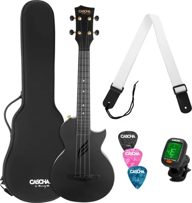 Immagine prodotto di Ukulele da concerto nero con set in fibra di carbonio Cascha