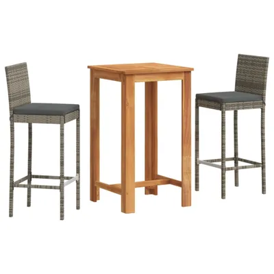 Produktbild von 3-tlg. Gartenbar-Set Grau Massivholz Akazie und Poly Rattan