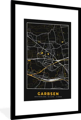 Produktbild von MuchoWow® Gerahmtes Poster Garbsen - Gold - Karte - Deutschland - Stadtplan 60x90 cm - Poster mit Schwarzem Bilderrahmen Wandposter Rahmen Foto Bilder - Dekoration - Wandposter Wohnzimmer - Hochwertig
