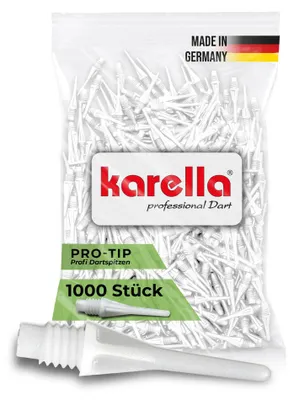 Produktbild von Karella Profi Dartspitzen Pro-Tip,  Germany, 1000 Stück, 2BA Gewinde, extrem formstabile Softdart „Ersatzspitzen“ aus Spezialkunststoff, Soft Tips, Softdart Spitzen, weiß