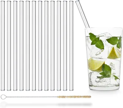Productafbeelding van Glazen rietjes 12x 20 cm rietjes van glas - Budgetlijn - Drinkrietjes - Herbruikbaar - Vaatwasmachinebestendig - Glazen drinkrietjes uit Duitsland