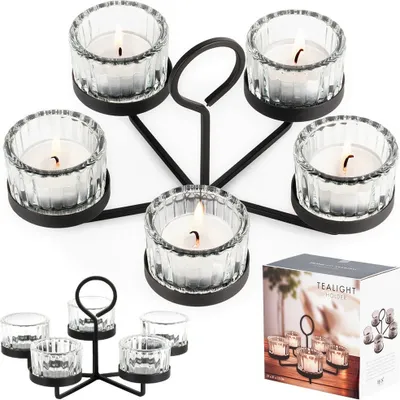 Image de Bougeoir noir Chandelier avec verres à bougie pour 5 bougies chauffe-plat 21x21x12 cm