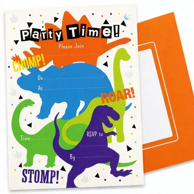 Imagen del producto de Tarjetas de invitación de dinosaurios, 20 unidades, con sobres, para fiestas de cumpleaños infantiles