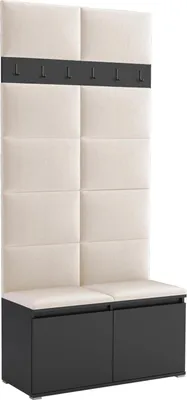 Productafbeelding van Garderobeset Noris I, beklede garderobe 100 cm met zitbank, wandpanelen en haken (kleur: zwart + Trinity 01)