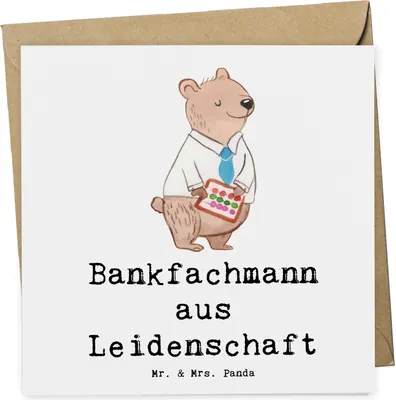 Produktbild von Mr. & Mrs. Panda Grußkarte Bankfachmann Leidenschaft - Weiß - Geschenk, Glückwunschkarte, Klappkarte, Beruf, doppelkarte, faltkarte, Bänker, anlasskarte, Witzig, Lustig