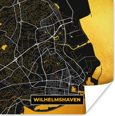 Produktbild von MuchoWow® Poster Wilhelmshaven - Stadtplan - Gold - Deutschland - Karte 100x100 cm - Babyzimmer