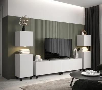 Produktbild von Furnitech Wohnwand Wohnzimmer - Hängend Wohnwand Modern - Regale und TV Schrank - Wohnzimmer Möbel ohne LED (AN106-21W-M2-1A)