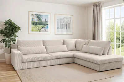 Produktbild von Ecksofa Designersofa THORA in Stoff Poso Altweiß Ottomane Rechts
