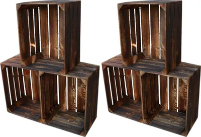 Produktbild von Obstkisten 6er Set Vintage Geflammt 50 x 40 x 30cm