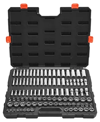 Produktbild von VEVOR Steckschlüsselsatz, 27 Teile, 6,4 mm Antrieb Steckschlüssel und Ratschen Satz, SAE und metrisch, Mechaniker Werkzeugset mit Ratschen-Schlüssel, Verlängerungsstange und Aufbewahrungskoffer, CR-V Legierungsstahl, für Automobilreparatur, 9.5 mm-b, 104 Stück