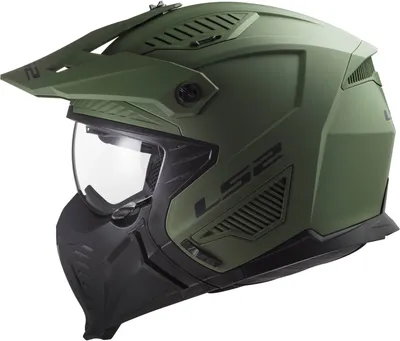 A studio shot of a green modular motorcycle helmet.