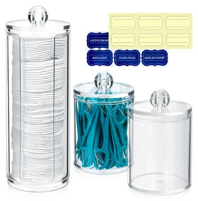 Produktbild von 3-teiliges Set mit Wattepadspender, Make-up-Organizer-Set, Wattestäbchenhalter, Aufbewahrungsboxen für Wattestäbchen mit Deckel, Aufbewahrung für Wattestäbchen und Kosmetikartikel für Badezimmer und Schlafzimmer