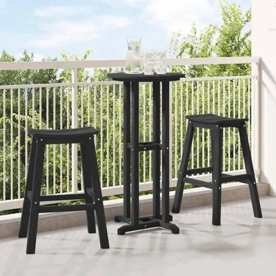 Produktbild von 2 schwarze Barhocker aus HDPE, 52 x 43 x 73,5 cm, wetterfest für Garten, Terrasse und Balkon