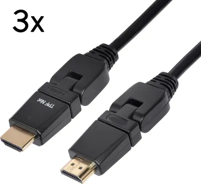 Produktbild von TPFNet 3er Pack Premium HDMI Kabel 2.0/1.4a kompatibel, drehbar / abwinkelbar, Ethernet, schwarz, 1,5m