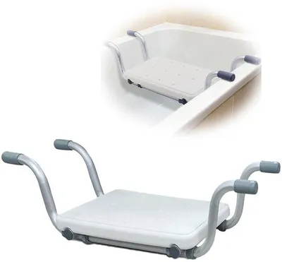 Immagine prodotto di Sedia da doccia regolabile Unyqoos® per vasche da bagno – 72–82 cm (adatta a vasche da 68,6–76,2 cm), realizzata in lega di alluminio e PE, con maniglie in gomma antiscivolo, capacità di carico 136 kg