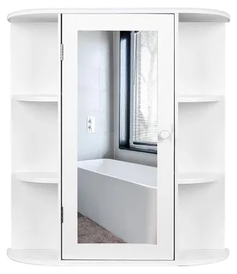 Produktbild von Badezimmerschrank Landhausstil - Hängender Spiegelschrank - Holz - 3 Ablageebenen - Wandmontage - Weiß