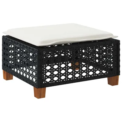 Image de vidaXL Tabouret de jardin avec coussin noir 63,5x56x32 cm Poly rotin