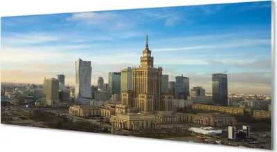 Produktbild von Glasbilder 125x50 Wandkunst Panorama von Warschau Wolkenkratzer