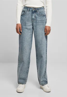 Image de Pantalon en tissu pour femme Urban Classics Ladies High Waist 90´S Wide Leg Denim Pants, teinté bleu clair délavé - taille 28, coupe large
