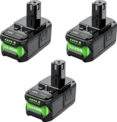 Image de Batterie rechargeable, capacité de 8000 mAh, type lithium-ion, compatible avec Ryobi, lot de 3 batteries de 8000 mAh