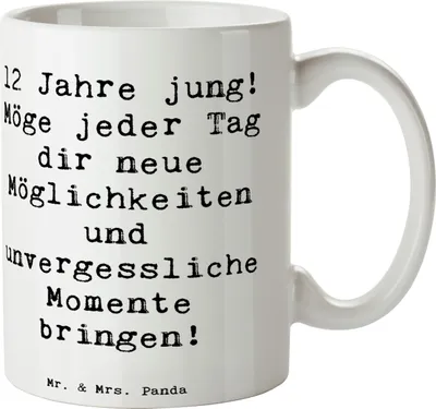 Produktbild von Mr. & Mrs. Panda Kaffeebecher Spruch 12. Geburtstag - Weiß - Geschenk, Kaffeepott, Becher, Geburtstagsglückwünsche, Happy Birthday, Alter, unvergessliche Momente, haferl