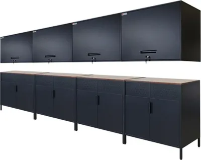 Produktbild von Mega Deal 4x Flügeltürenschrank LION + 4x Wandschrank ELEPHANT abschließbar | BxT 80x40cm | Stahl mit Pulverbeschichtung | Vintagebraun/Schwarz | Aufbewahrungsschrank Büroschrank Hängeschrank & Kommode