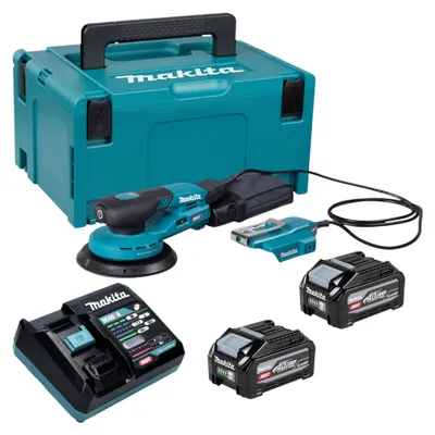 Obrázek produktu pro Makita BO 004 CGU201 akumulátorová excentrická bruska 40 V max., 150 mm, zdvih 3,0 mm, bezkartáčový motor + 2x akumulátor 4,0 Ah + nabíječka + kufr Makpac