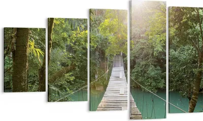 Produktbild von Bild auf Leinwand - Leinwandbild - 5 Teile - Brücke Seil Dschungel - 100x60cm - Wand Bild - Wanddeko - Wandbilder - Leinwanddruck - Bilder - Wanddekoration - Leinwand bilder - Wandbild - EG100x60-4397