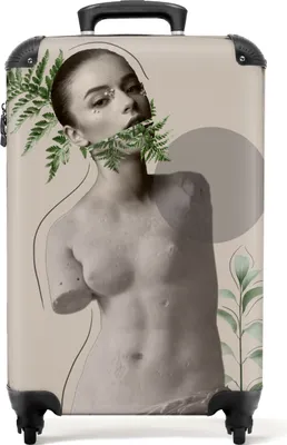Obrázek produktu pro NoBoringSuitcases.com® Kufr Příruční zavazadlo Trolley Rolling suitcase Malý cestovní kufr na 4 kolečkách - Woman - Green - Abstract - Plants - Cabin Size < 55x40x23 cm & 55x40x20 cm - Foto kufr - Cabin suitcase - Board luggagePříruční zavazadlo Kufr 55x35x20 cm, 36L,