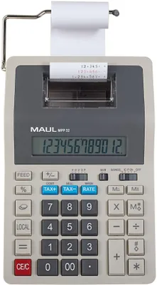 Produktbild von MAUL Tischrechner printing MPP 32 LCD-Anzeige 1-zeilig, 12 Ziffern Batterie Strom 28 x 15.5 x 7.5 cm grau