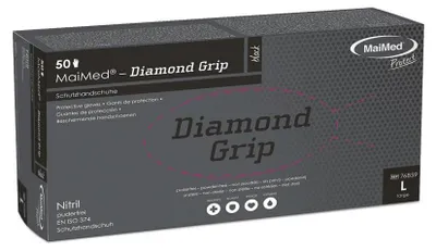 Produktbild von 10x MaiMed-Diamond Grip black Gr. L, unst., 50St/B | Box (50 Stück)