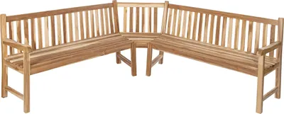 A wooden corner bench on a white background.