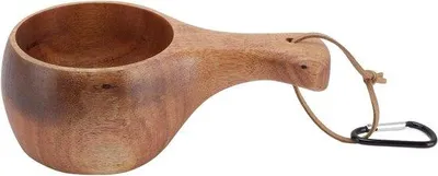 Produktbild von Famanu Holzbecher mit Ledertrageband - für Camping und Wandern
