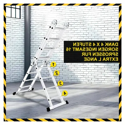 Produktbild von 4x4 Mehrzweckleiter 470 cm 7 in 1 Aluminium Multifunktionsleiter bis 150 kg mit 2 Transportrollen und 2 Plattformen
