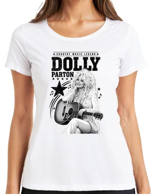 Obrázok produktu pre Dámske tričko s potlačou Dolly Parton, legenda country hudby, westernová gitara, Nashville, Jolene, biela farba, veľkosť XL