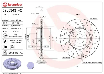 Produktbild von 09.B343.4X BREMBO Brzdový kotou? x