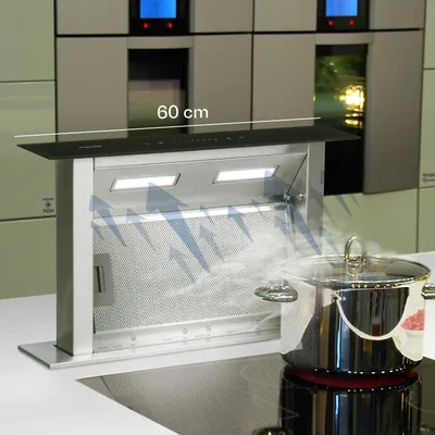 Image de Klarstein Downdraft Hotte Aspirante, Encastrable et Silencieuse pour Cuisine, Débit d'Air 430m³/h, Filtres Inclus, 4 Modes de Ventilation, Mode Recirculation en Option, Minuterie, Sans Evacuation