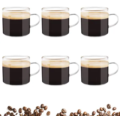 6er Set Espressotassen Glas 100 ml mit Griff