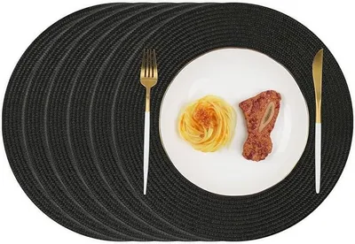 Produktbild von PolkaHome® Tischsets rund 34 cm, 6er Set, hitzebeständige Platzsets aus Polypropylen, geflochtene Tischmatten für Küche, Esszimmer,