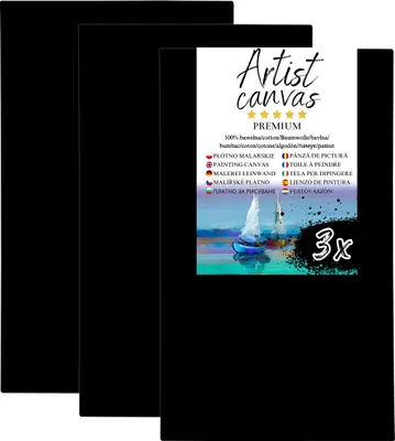 Immagine prodotto di 3x Tela su telaio, 100% cotone, 330 g/m², fondo nero 40X70 cm