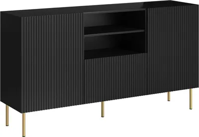 Produktbild von Dmora Anrichte Stornara 150x42x82h cm Schwarz, 4 Regale, eine Schublade