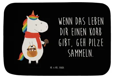 Produktbild von Mr. & Mrs. Panda duschmatte Einhorn Pilz - Schwarz - Geschenk, Spruch, Motivation, Badematte, bad läufer, Unicorn, Einhörner, Pilze, Duschvorleger, Badteppich