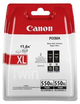 Produktbild von Canon PGI-550BK Tinte Schwarz (Doppelpack), Hohe (XL-) Ausbeute, Tinte auf Pigmentbasis, 22 ml, 500 Seiten