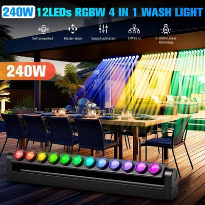 Obrázek produktu pro LED světelný panel typu „wall washer“ – scénické osvětlení – výkon 240 W, RGBW 4 v 1 (12×20 W), DMX512/RDM (7/11/55 kanálů), režimy Auto/Sound/Master-Slave, 90–240 V – zástrčka EU