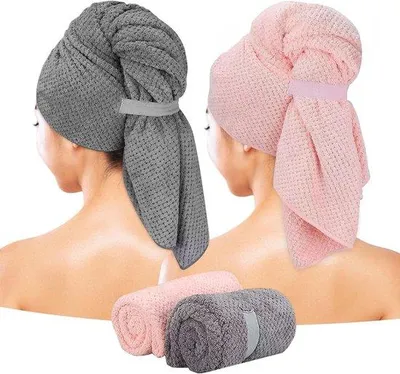 Produktbild von Unyqoos® Mikrofaser-Haarhandtücher 2er-Set – schnelltrocknend & superabsorbierend, 100 x 60 cm, Rosa/Grau