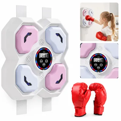 Produktbild von Musik Boxmaschine mit Handschuhen, intelligente Wand Boxtrainer mit LED Anzeige, 9 Geschwindigkeiten, Reaktionstrainer für Kinder, Jugendliche & Erwachsene, Home Fitness