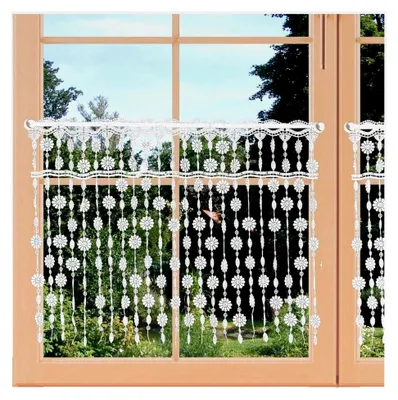 Produktbild von Blumen-Scheibenhänger Fadengardine mit Blumensternchen aus Plauener Spitze 43 x 115 cm
