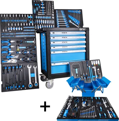 Image de La boîte à outils DeTec. 3066 Chariot d'atelier 6 tiroirs y compris caisse à outils pliable,Caisse à outils portable remplie d'outils