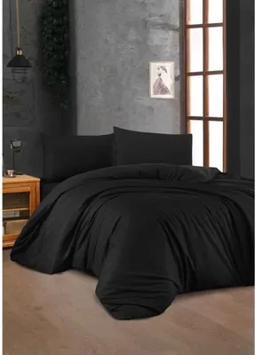 Zdjęcie produktu dla Komplet pościeli z poszewką na kołdrę 220 x 240 cm, 2 poszewki na poduszki 60 x 60 cm, 100% bawełna renforcé, czarny