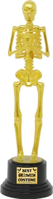 Immagine prodotto di Halloween scheletro trofeo premio statua oro decorazione costume vincitore celebrazione notte spettrale competizione souvenir figura oro nero, colore: multicolore